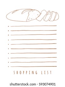 Sliced loaf of bread line art on the white background. Shopping list design