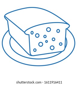 sliced loaf of bread on a plate, blue linear icon on white isolated background