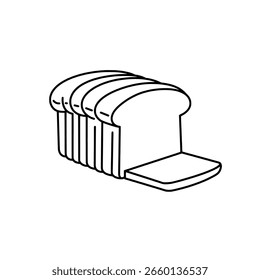 Sliced loaf of bread in a simple, minimalist line art style. An outline icon of toast for breakfast, bakery, or food branding.
