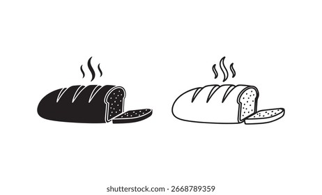 Sliced loaf of bread with steam with transparent background