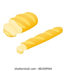 Sliced loaf, bread. Vector isolated on white illustration.