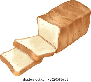 Sliced loaf of soft white bread with a golden crust. Perfect for making sandwiches or toast.