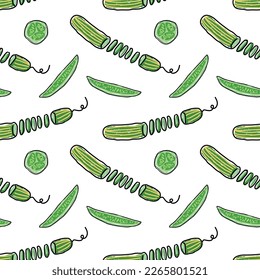 Sliced long striped cucumbers across in circles and lengthwise on a transparent background