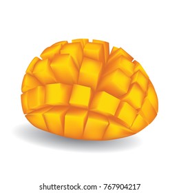 Sliced Mango Cubes Vector Illustration