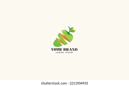 Sliced mango illustration. Fresh fruit rich in vitamins design concept. Combination logo with 3d colorful style