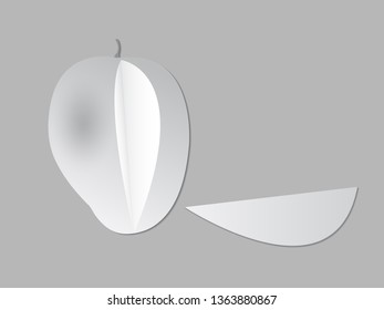 A sliced mango on dark paper page