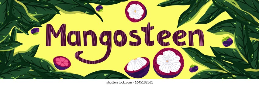 Sliced mangosteen fruit, mangosteen pattern, birthday card, mangosteen lettering