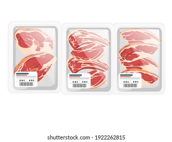 Sliced Meat Steak In Plastic Package For Grocery Market Vector Illustration On White Background