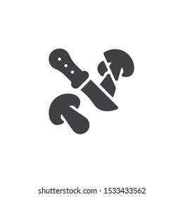 Sliced mushrooms vector icon. filled flat sign for mobile concept and web design. Champignon mushroom and knife glyph icon. Symbol, logo illustration. Vector graphics