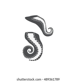 Sliced octopus tentacles vector patterns in monochrome variants. Seafood concept illustration in flat style design. Prepared octopus tentacles. Healthy eating marine products.