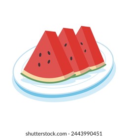 Sliced ​​watermelon on a plate, vector illustration
