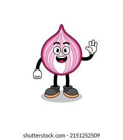 sliced onion cartoon doing wave hand gesture , character design