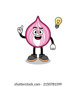 sliced onion cartoon with get an idea pose , character design