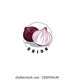 Sliced onion logo or illustration. Reddish purple onion