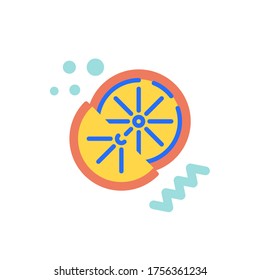Sliced orange flat icon, vector sign, lemon slice colorful pictogram isolated on white. Vitamin C symbol, logo illustration. Flat style design