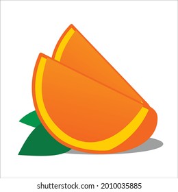 sliced orange fruit and leaves vector design