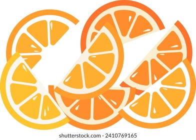 Sliced orange and lemon, citrus fruit halves and wedges design. Fresh vitamin C and healthy eating concept vector illustration.