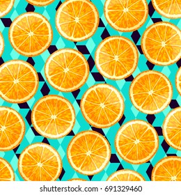 Sliced orange seamless pattern. Exotic fruits vector background