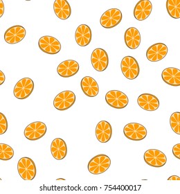 Sliced oranges seamless pattern. Lemon, tangerine or grapefruit disks flat vector on white background. Ripe fruit cartoon illustration for wrapping paper, prints on fabric, greeting cards design