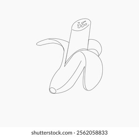 Sliced ​​Banana with peel image. Hand drawn tropical yellow banana fruit