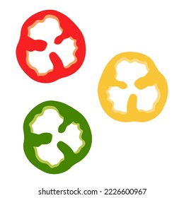 Sliced Pepper Red, Green And Yellow Flat Design Isolated On White Background