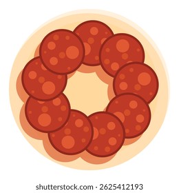 Pepperoni fatiado disposto em círculo na placa formando espaço vazio no centro para texto ou design