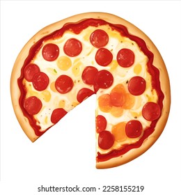 Sliced Pepperoni Cheese Pizza Isolated Detailed Hand Drawn Painting Illustration