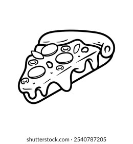 pizza pepperoni fatiado desenho isolado piza coloração linha arte estilo esboço clássico vintage design ilustração