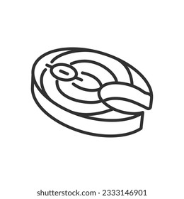 Sliced piece of fish, linear icon, steak. Line with editable stroke