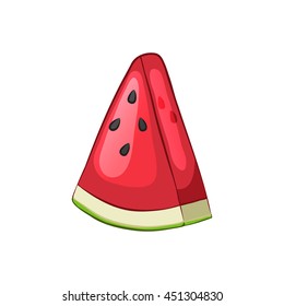 Sliced piece of watermelon. Isolated object on a white background. Cartoon icon. Vector illustration.