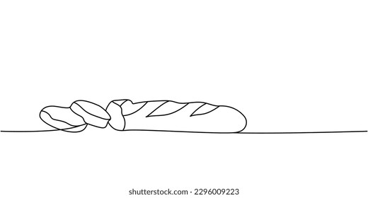 Sliced pieces baguette one line continuous drawing. Bakery pastry products continuous one line illustration. Vector minimalist linear illustration.