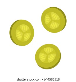 Sliced pieces of pickled cucumber. Concept of blanks and pickles. Flat vector illustration isolated on white background