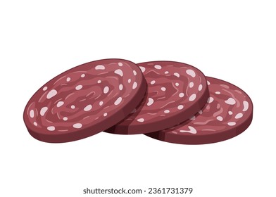 Sliced pieces of salami or pepperoni sausage. Vector illustration.