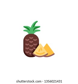 Sliced pineapple, fruit flat icon, vector sign, Pineapple whole and a slice colorful pictogram isolated on white. Symbol, logo illustration. Flat style design