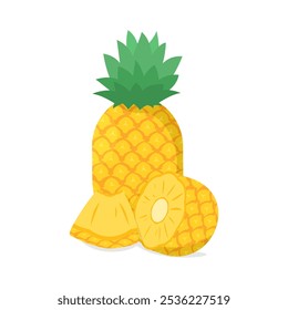 sliced pineapple fruit vector illustration, healthy tropical fruit