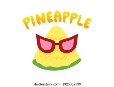 Piña en rodajas con gafas sobre fondo blanco. Frutas tropicales para la salud. carne amarilla. Ilustración vectorial.