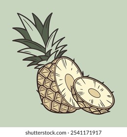 Sliced pineapple illustration with light green background