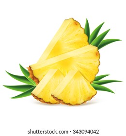 Sliced pineapple isolated on white background. Vector illustration for decorative poster or emblem natural product. Concept for farmers market. Perfect for packaging design of cosmetics and food.