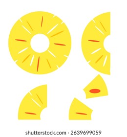Sliced pineapple ring in flat vector design. Healthy tropical fruit for vegetarian diet.