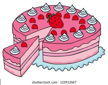 Sliced pink cake - vector illustration.
