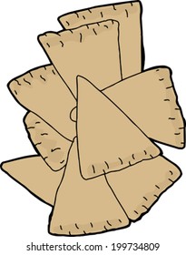 Sliced pita wedge chips over white background