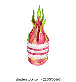 Sliced Pitaya or Pitahaya Fruit of Cactus Species with White Flesh and Black, Crunchy Seed Vector Illustration