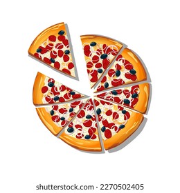 Sliced Pizza Calabresa cartoon over white background, vector illustration