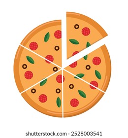 Vetor de ícone de pizza fatiado. Ilustração Fast Food. Culinária e Cultura Italiana. Pizzaria. Massas. Pepperoni.