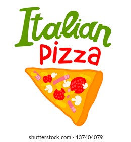 Sliced pizza isolated on white background. Italian pizza label