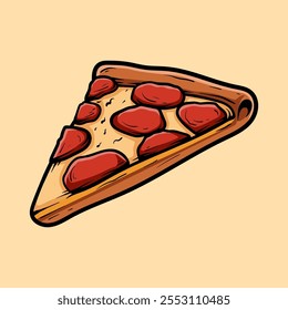 fatiado de pizza com pepperoni isolado desenho linha arte estilo esboço clássico vintage design ilustração