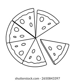 Sliced Pizza, Simple Line Art Illustration