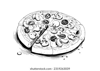 Sliced pizza sketch hand