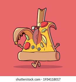 Sliced pizza slice vector illustration. Fast food, takeaway, mascot design concept.