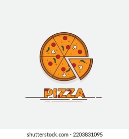 Sliced Pizza template in cartoon design with one part missing vector illustration